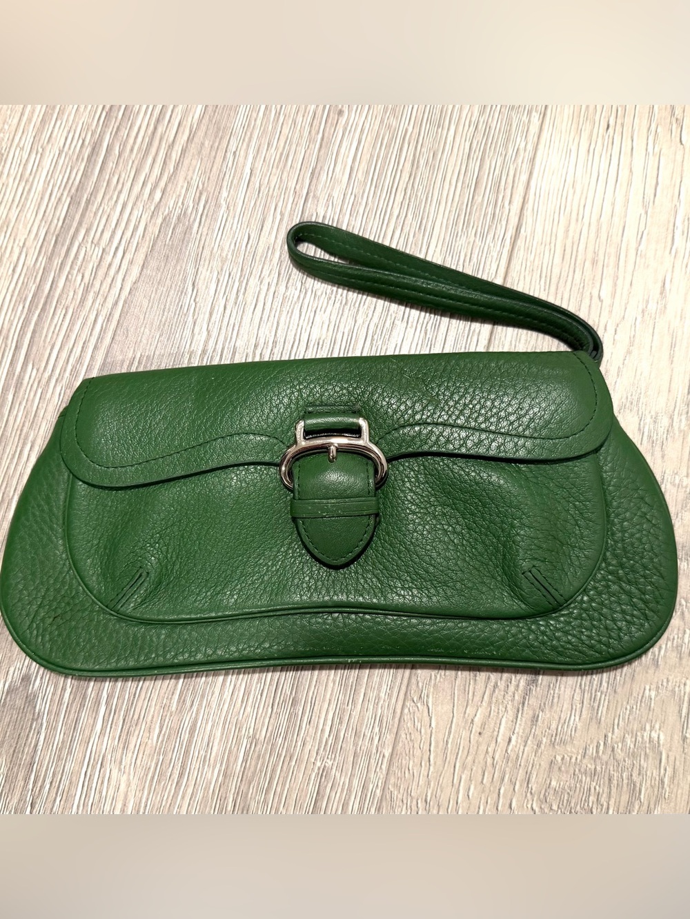 Cole Haan Green Pebble Leather Wristlet